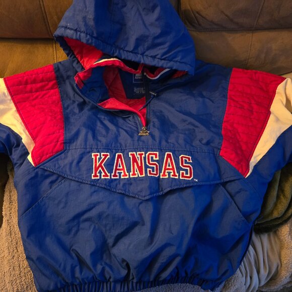 Vintage 90s NCAA kansas jayhawks starter jacket half zip - large - Picture 1 of 11